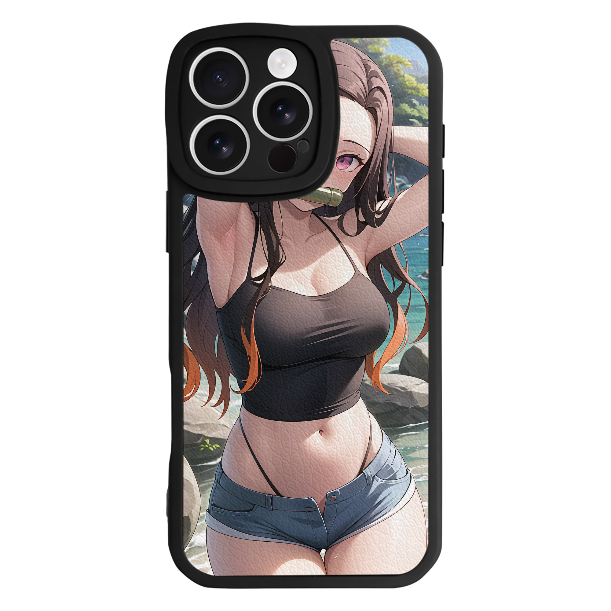 （画像用） 鬼滅の刃（きめつのやいば）竈門 禰󠄀豆子／かまど ねずこ Kamado Nezuko 【iPhone 16シリーズ対応】シリコンスマホケース（レザー調） 材質：シリコン